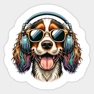 Sussex Spaniel DJ Smiling with Harmonic Tunes Sticker
